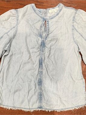 Melissa Nepton light blue denim blouse with frayed hem, size S